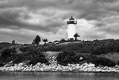 Storm Clouds Over Tarpaulin Cove Light on Rocky Island -BW